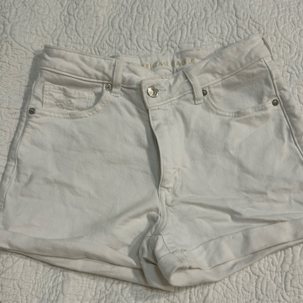 American Eagle white stretch cuffed jean shorts